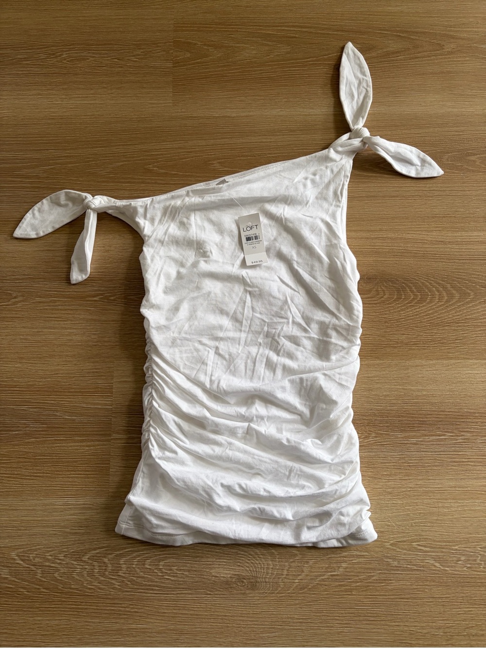 LOFT White Asymmetrical Tie-Strap Ruched Tank